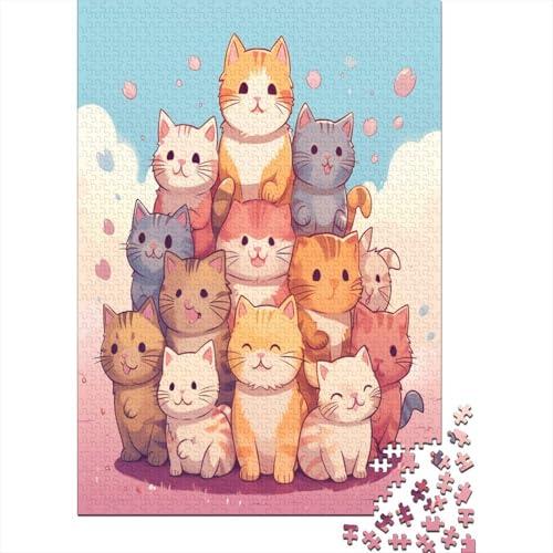 Puzzles Cartoon-Katze Geschicklichkeitsspiel Lernspiel Herausforderung Spielzeug Tier Clevere Rätsel 1000-teilige Puzzles Impossible Puzzle Für Die Ganze Familie 300pcs (40x28cm) von VesFy