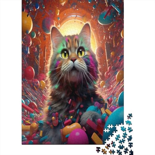 Puzzles Künstlerische Katze Geschicklichkeitsspiel Home Dekoration Puzzle Tier Puzzle-Geschenk Puzzle 300 Teile Herausforderndes Puzzle Für Erwachsene Und Kinder 300pcs (40x28cm) von VesFy