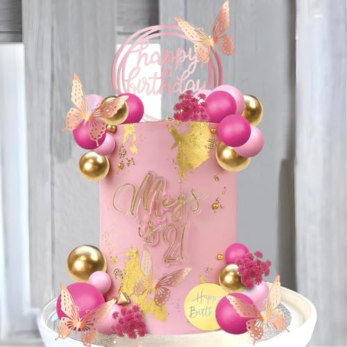 47 Stück Rosa Tortendeko Kugeln Schmetterling Tortendeko Geburtstag Schaum Ball Deko Torte Blumenthema Kuchen Deko Cake Topper für Geburtstag Hochzeit Valentinstag Babyparty von Veszoen