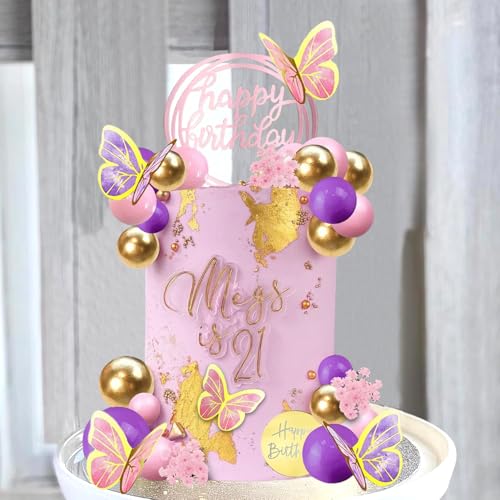 57 Stück Rosa Lila Tortendeko Kugeln Schmetterling Tortendeko Geburtstag Schaum Ball Deko Torte Blumenthema Kuchen Deko Cake Topper für Geburtstag Hochzeit Valentinstag Babyparty von Veszoen