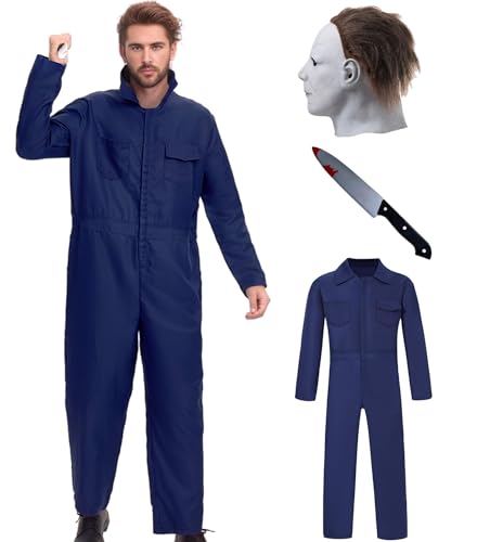 Vezadina Michael Myers Killer-Kostüm für Erwachsene, Halloween-Overall mit Maske und Spielzeugmesser, Größe XL von Vezadina