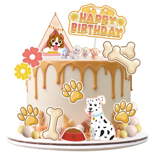 Vezerd Tortendeko Geburtstag, 26 Stück Hund Kuchen Deko Tortenaufleger, Tiere Thema Happy Birthday Torten deko für Mädchen Junge, Cake Decoration Topper Set für Taufe Party von Vezerd