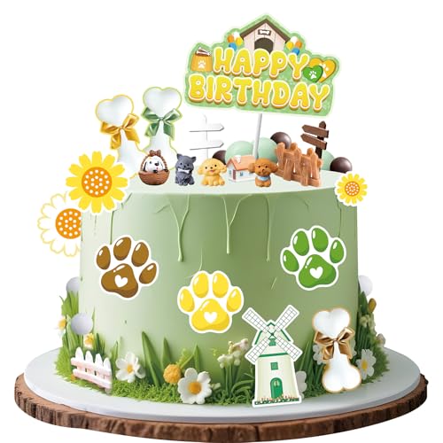 Vezerd Tortendeko Geburtstag, 27 Stück Hund Kuchen Deko Tortenaufleger, Tiere Thema Happy Birthday Torten deko für Mädchen Junge, Cake Decoration Topper Set für Taufe Party von Vezerd