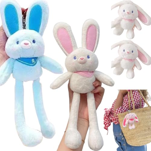 Vgpbphj Pull Up Rabbit Plush Toys, Funny Interactive Pull The Rabbit Plush Toy Stress Relief, Personalized Name Pull-Up Rabbit Plush Toy Keychain Pendant for Girls Birthday Gift (2Pcs White+ Blue) von Vgpbphj