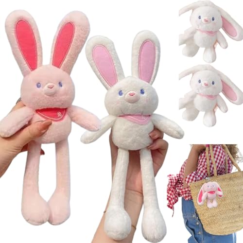 Vgpbphj Pull Up Rabbit Plush Toys, Funny Interactive Pull The Rabbit Plush Toy Stress Relief, Personalized Name Pull-Up Rabbit Plush Toy Keychain Pendant for Girls Birthday Gift (2Pcs White+ Pink) von Vgpbphj