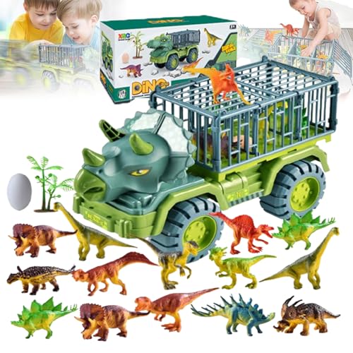 Vgpbphj Seeroze Dinosaur Truck, Dino Lastwagen Spielzeug, Dinosaurier Auto LKW Spielzeug Groß, T-rex Transporter with 3/15 Dino Figures Christmas Dive into Dino Delight for Kids 3-5 Years (A2) von Vgpbphj