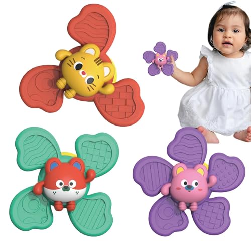 Spinner-Saugnapf für Babys, Saugnapf-Spinner für Babys – Spielzeug mit Saugnapf, sensorisches Spielzeug, pädagogisches Badespielzeug für Babys, Cartoon-Spielzeug für Geburtstag von Vgvgaj