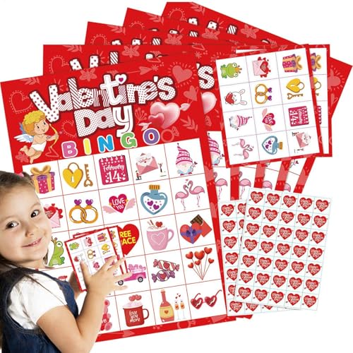 Valentinstag-Bingokarten,Bingokarten für Erwachsene - Tisch-Bingokarten-Set für den Valentinstag - Leichte Bingokarten, Unterhaltungsbrettspiel-Bingokarten für Verabredungen, Klassenzimmer oder Schulf von Vgvgaj