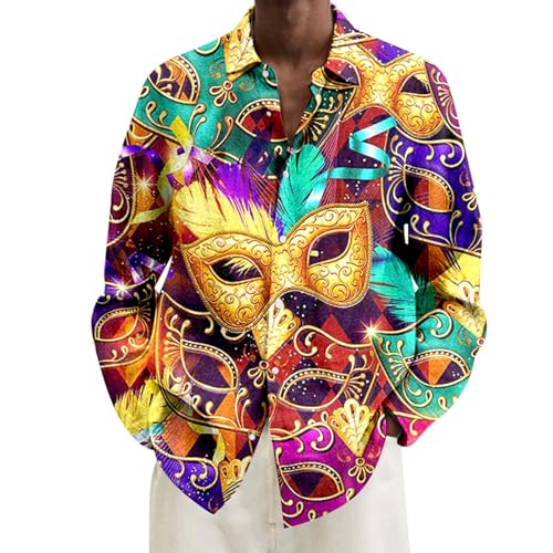 Vhersily 2025 Angebote - Herren Karnevalskostüm mit 3D Digitaldruck Elegant Reißverschluss Slim Fit Disco Hippie Hemden Herren Karneval Halloween 70er 80er Jahre von Vhersily