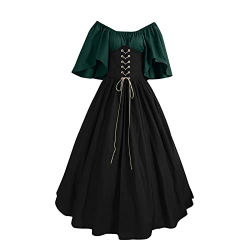 Vhersily 2025 Damen Gothic Renaissance Kleid Mittelalter Korsett Rock Ausgestellte Ärmel Kostüm Halloween Damen Traditionelles Kleid Gothic Mittelalter Renaissance Kostüm Damen von Vhersily