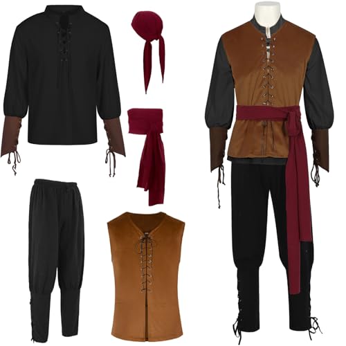 Vhersily 2025 Karnevalsgeschenke Piratenkostüm Herren Cosplay Kostüm Mittelalter Verkleidung Steampunk Halloween Cosplay Party von Vhersily