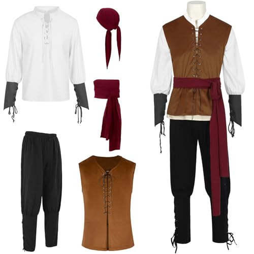 Vhersily 2025 Karnevalsgeschenke Piratenkostüm Herren Cosplay Kostüm Mittelalter Verkleidung Steampunk Halloween Cosplay Party von Vhersily