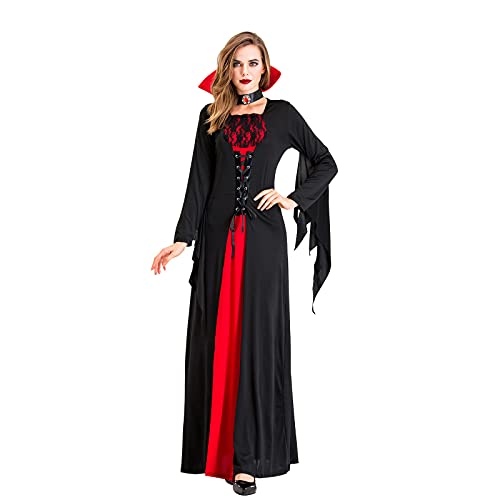 Vhersily 2025 Karnevalsgeschenke - Renaissance Kostüm Damen Mittelalterliches Kleid mit Gothic Trompetenärmeln Maxikleid für Karneval Halloween Party von Vhersily