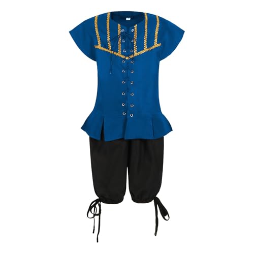 Vhersily 2025 Steampunk 2 Stück Wikinger Piraten Kleid Lace-Up Ärmellose Weste Und Hose Mantel Renaissance Mittelalter Cosplay Jacke Viktorianische Kostüm von Vhersily