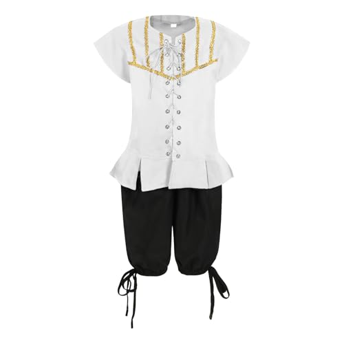 Vhersily 2025 Steampunk 2 Stück Wikinger Piraten Kleid Lace-Up Ärmellose Weste Und Hose Mantel Renaissance Mittelalter Cosplay Jacke Viktorianische Kostüm von Vhersily