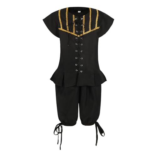 Vhersily 2025 Steampunk 2 Stück Wikinger Piraten Kleid Lace-Up Ärmellose Weste Und Hose Mantel Renaissance Mittelalter Cosplay Jacke Viktorianische Kostüm von Vhersily