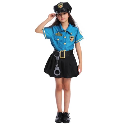 Vhersily Faschingskostüm Polizistin Mädchen Polizistin Kleid Verkleidung Kinder Halloween Mottoparty, blau, L von Vhersily