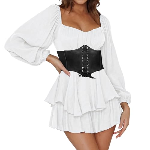 Vhersily Geschenke 2025 Angebote Piratenkostüm Damen Piratenkostüm Vintage 80er Jahre Rockabilly Pirat Hohe Taille Schulterfrei Knielang Party Fasching Karneval von Vhersily