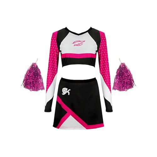 Vhersily Geschenke Angebote Cheerleader Kostüm Damen, Cheerleader-Kleid, Cheerleading Outfit mit Bommel Cheerleader, Faschingskostüm Damen Sport Fancy Dress Up für Karneval von Vhersily