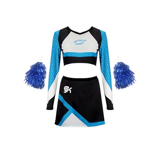 Vhersily Geschenke Angebote Cheerleader Kostüm Damen, Cheerleader-Kleid, Cheerleading Outfit mit Bommel Cheerleader, Faschingskostüm Damen Sport Fancy Dress Up für Karneval von Vhersily