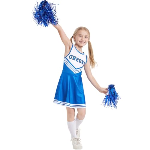 Vhersily Geschenke Angebote Cheerleader-Kostüm Mädchen Cheerleader-Kleid Mädchen Karneval Mädchen mit Pompons Karneval von Vhersily