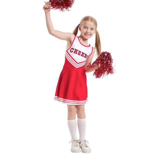 Vhersily Geschenke Angebote Cheerleader-Kostüm Mädchen Cheerleader-Kleid Mädchen Karneval Mädchen mit Pompons Karneval von Vhersily