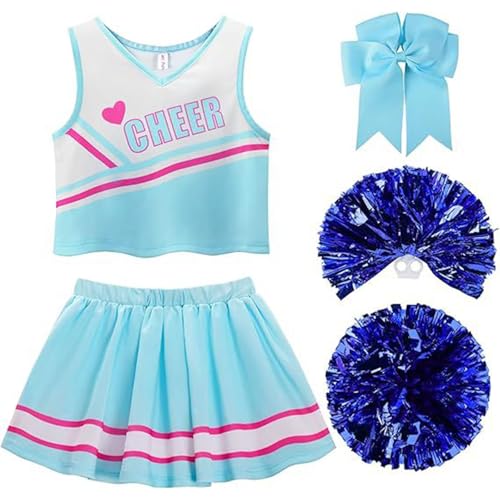 Vhersily Geschenke Angebote Kleid Cheerleader Mädchen Kostüm Cheerleader Mädchen mit Pompon Socken Cheerleader Kostüm Mädchen für Karneval Halloween von Vhersily