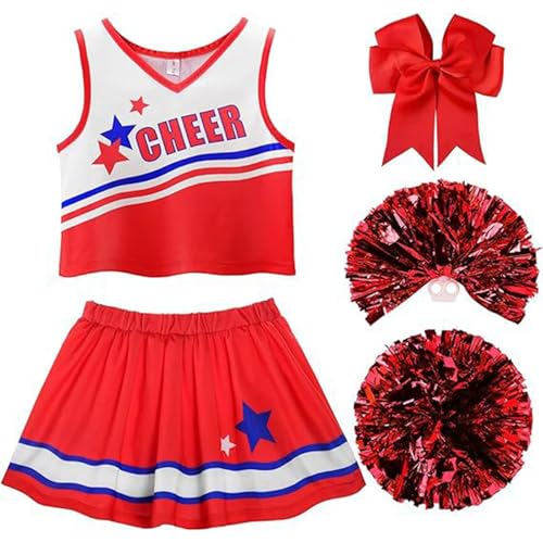 Vhersily Geschenke Angebote Kleid Cheerleader Mädchen Kostüm Cheerleader Mädchen mit Pompon Socken Cheerleader Kostüm Mädchen für Karneval Halloween von Vhersily