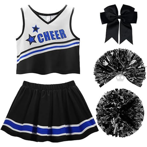 Vhersily Geschenke Angebote Kleid Cheerleader Mädchen Kostüm Cheerleader Mädchen mit Pompon Socken Cheerleader Kostüm Mädchen für Karneval Halloween von Vhersily