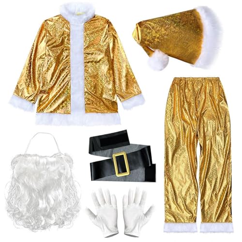 Vhersily Geschenke Angebote Set Gold Deluxe Samt Weihnachtsfeier Cosplay Kostüm Weihnachtsmann Erwachsene Premium Plüsch Herren Erwachsene Santa Kostüm von Vhersily