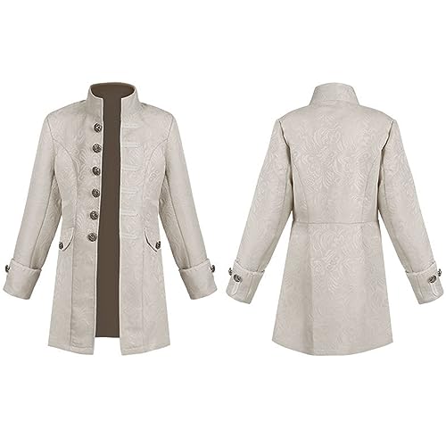 Vhersily Herren Mittelalter Halloween Kostüm Herren Renaissance Retro Uniform Einfarbig Steampunk Gehrock Stilvoll Stehkragen Mantel Gothic Rave Wear von Vhersily