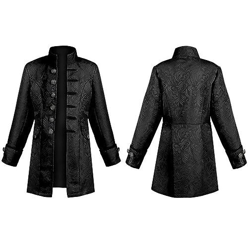 Vhersily Herren Mittelalter Halloween Kostüm Herren Renaissance Retro Uniform Einfarbig Steampunk Gehrock Stilvoll Stehkragen Mantel Gothic Rave Wear von Vhersily