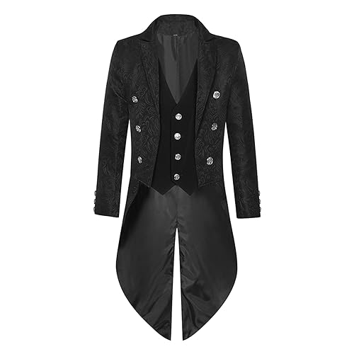 Vhersily Mittelalter Kleidung Herren Festival Outfit Steampunk Frack Mantel Vintage Gehrock Jacke Cosplay Halloween Fashing Smoking Frack Steam Punk Viktorianischen Karneval Kostüm von Vhersily