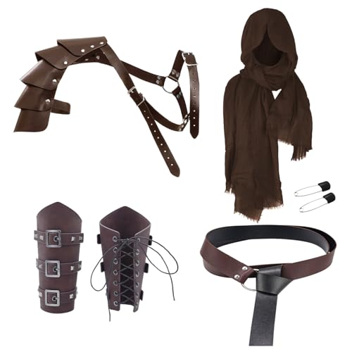 Vhersily Mittelalter Kostüm 6 Stück Mittelalter Kleidung für Herren Zubehör Set Halloween Karneval Wikinger Renaissance Ritter Deko Ritter mit Gürtel von Vhersily