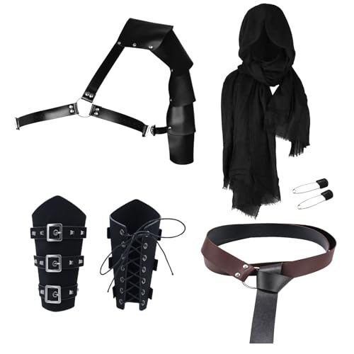 Vhersily Mittelalter Kostüm 6 Stück Mittelalter Kleidung für Herren Zubehör Set Halloween Karneval Wikinger Renaissance Ritter Deko Ritter mit Gürtel von Vhersily