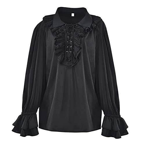 Vhersily Viktorianische Vintage-Hemden für Damen, Gothic Kleidung Damen, Knopfleiste, Stehkragen, Revers, Rüschen, Gothic-Blusen, Retro, ausgestellte Ärmel von Vhersily