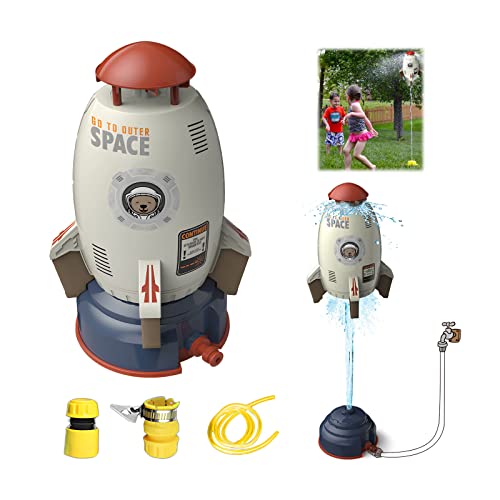 ViCUULY Rocket Launch Sprinkler Spielzeug, Hydro Launch Wasserrakete Spielzeug für Kinder (Weltraumrakete + Basisschnittstelle + Wasserhahn-Schnittstelle + 4,8 m Wasserpfeife) von ViCUULY