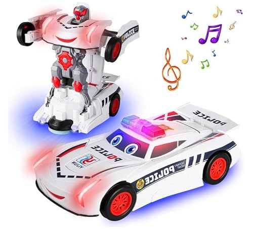 Vibbang Universal Deformation Polizei Spielzeugauto mit Licht, Transformationspolizei Auto Spielzeug, Zwei-in-Eins Deformation Roboter Spielzeug, Jungen Kinder Spielzeug Geschenk von Vibbang