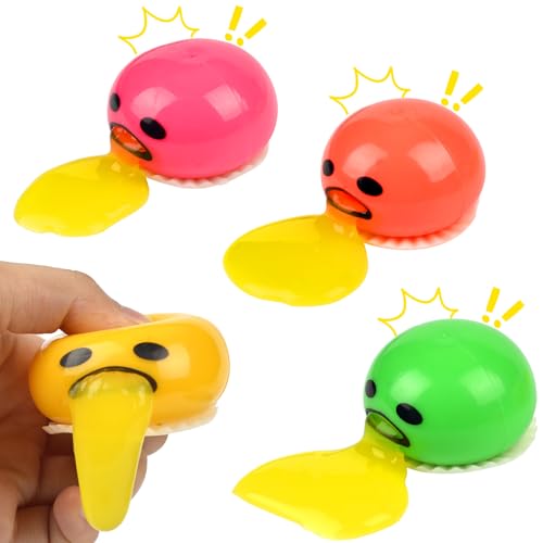 Vibbang 4 Stück Eigelb Stressball, Eigelbdruckkugel Squeeze Toy, Vomiting Egg Toy, Puking Ball, Runde Erbrechen und Saugen Eigelb Spielzeug, Prank Quetschball Spielzeug Stressball Kinder Erwachsene von Vibbang