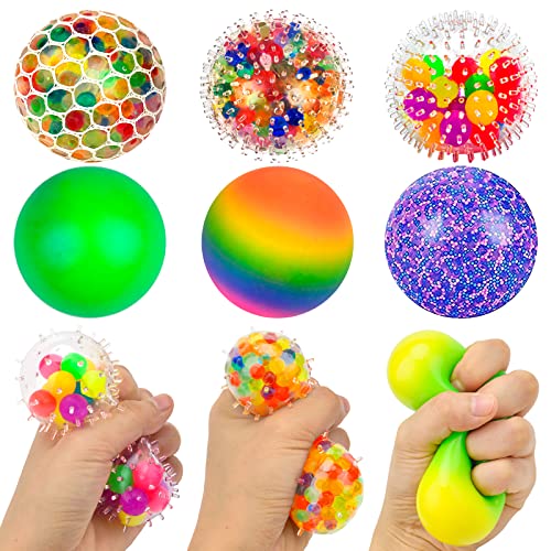 Vibbang 6 Stück Stressbälle, Regenbogen Squeeze Bälle, Antistressball, Mesh Stressbälle, Bunte Anti Stress Squeeze Traubenbälle für Kinder Erwachsene ADHS, Angst, OCD Angst abbauen und Beruhigung von Vibbang