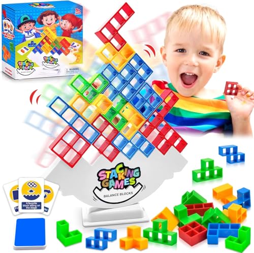 Vibbang 64Stück Tetra Tower Spiel, Tetris Balance Spiel, Tetris Puzzle Schaukelstapel Hoch Balance Spielzeug, Heimspiele Partys Spielzeug für Kinder & Erwachsene, Denkspiel, Intelligenz, Bausteine von Vibbang