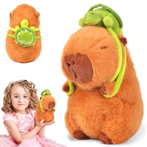 Vibbang Capybara Plüschtier, Capybara Kuscheltier, Stofftier Plüschtier mit Schildkrötenrucksack, Niedlichen Simulation Capybara Plüschtier, Plüsch Capybara Kissen Home Deko Geschenk Kinder von Vibbang