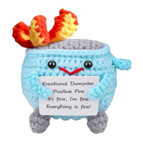 Vibbang Emotional Support Dumpster Fire Plushies, Positive Emotionale Unterstützung Müllcontainer, Mini Handgemachtes Gehäkeltes mit Inspirierende Karte, Pocket Hug Viel Glück Motivationsgeschenke von Vibbang