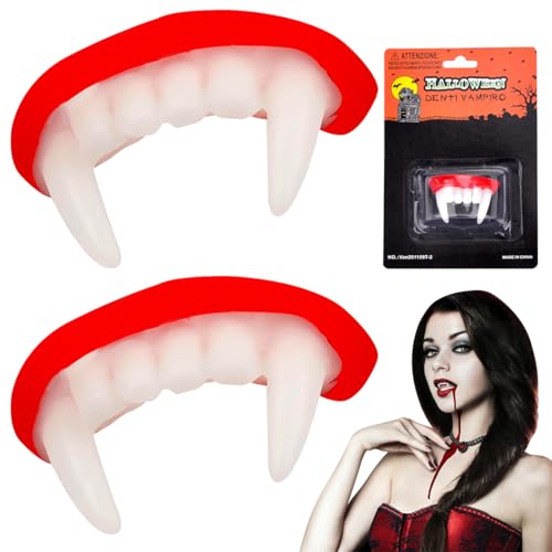 Vibbang 2 Stück Halloween Vampirzähne Gebiss Fangs, Vampir Zähne, Wiederverwendbare Horror Realistische Reißzähne, Für Kinder Erwachsene Für Karneval Vampir Werwolf Zombie Cosplay Maskerade von Vibbang