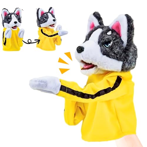 Vibbang Kung Fu Husky Dog Toy, Kung Fu Puppet Animal Toy, Interactive Boxing Hand Dog Puppet Toy, Lustiges Stuffed Handpuppen-Spielzeug mit Soundeffekten, Husky Handschuhe für Erwachsene Kinder von Vibbang