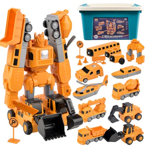 Vibbang Magnetischer Verformung Roboter Baustellenfahrzeuge Auto Spielzeugset,35 Stück Magnetische Transformers Spielzeug für Kinder,Magnetische Bauwelt,DIY Roboter Spielzeug,Robot Car Toys für 3+ von Vibbang