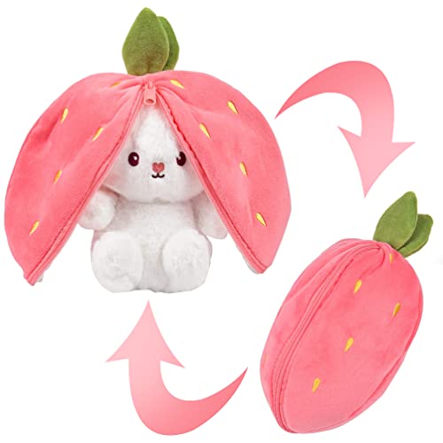 Vibbang Osterhase Plüschtier Hase, Wendbar Karotte Erdbeer Kuscheltier Hase Stofftier, Weiches Plüsch-Kaninchen-Spielzeug, Osternhase Plüsch Home Decor Geschenk Geburtstag Für Kinder(Rosa) von Vibbang