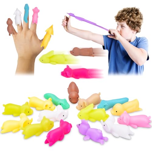 Vibbang 15 Stück Schleuder Dinosaurier Spielzeug, Slingshot Tiere Finger Toys, Elastischer Fliegender Finger Tiere, Tiere Pädagogisches Spielzeug, Party Mitgebsel für Kinder Jungen Mädchen von Vibbang