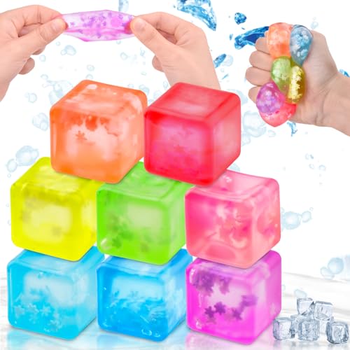 Vibbang 8 Stück Eiswürfel Fidget Toys, Anti Stress Bälle, Squeeze Cube Stressbälle Spielzeug, Sensorisches Fidget Spielzeug, Angst Relief Stressball für Kinder Erwachsene ADHD OCD von Vibbang