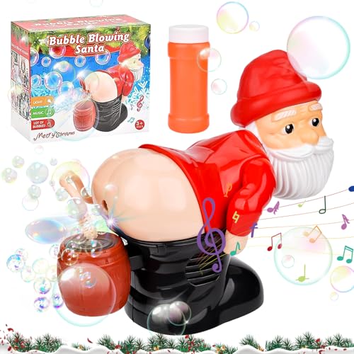 Vibbang Weihnachtsmann-Blasenmaschine, Automatische Furz-Blasengebläse, Lustige Weihnachtsblasenmaschine mit Musik, Elektrische Santa Bubble Maschine Weihnachtsmann Spielzeug Geschenke für Kinder von Vibbang